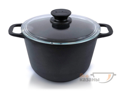 картинка Кастрюля чугунная 4л со стеклянной крышкой от магазина Vsekazany.com