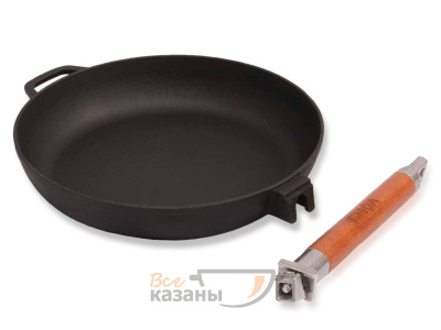 картинка Сковорода чугунная 260 со съемной деревянной ручкой от магазина Vsekazany.com