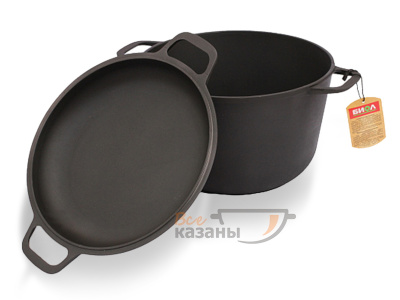 картинка Кастрюля чугунная 6л с крышкой-сковородой от магазина Vsekazany.com